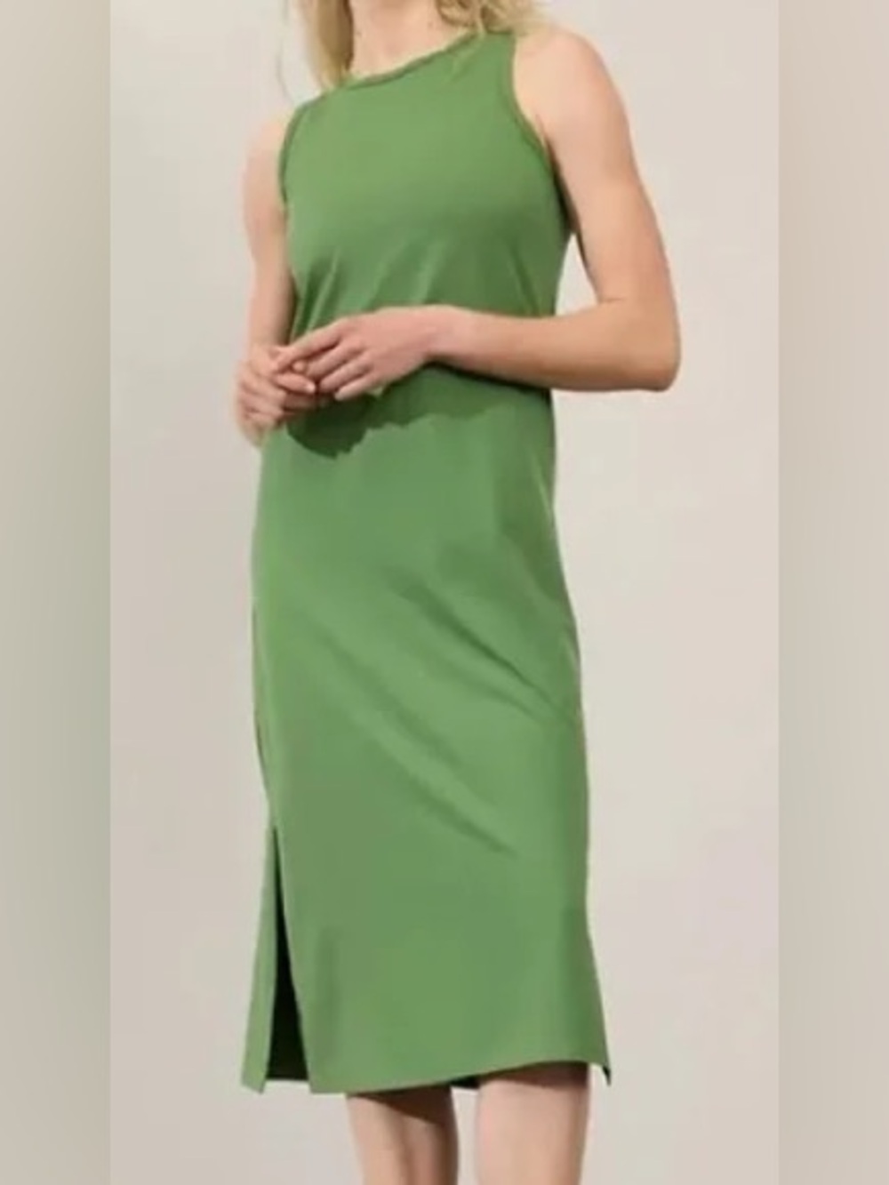 Athleta Sleeveless Green Maxi T Shirt Cotton Dress with Side Slit size X Large T